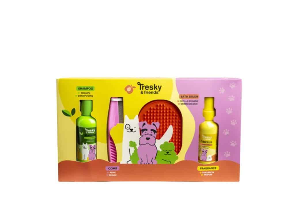 Set de baño para perros: incluye champú, peine, cepillo y perfume, en un colorido empaque listo para regalar